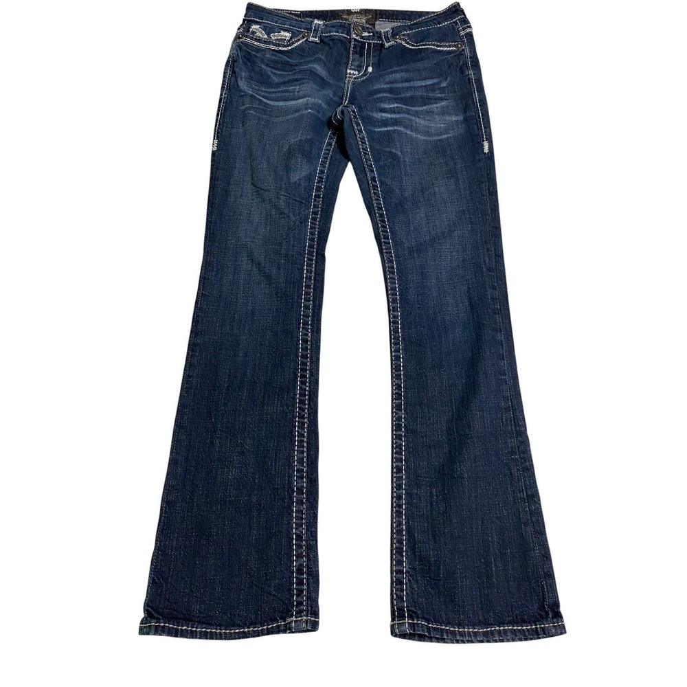 Big Star Maddie Bootcut Jeans Womens 28R Dark Wash Thick Stitch Flap Pocket Y2K